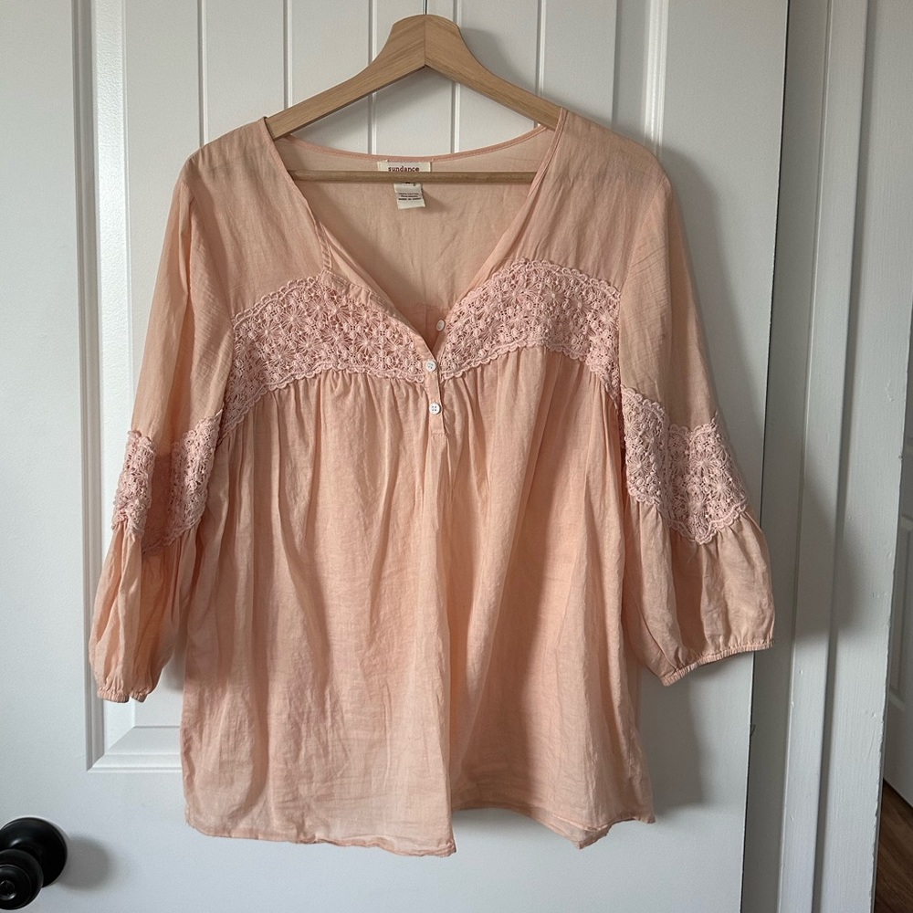 Delicate Rose Pink Sundance Lace and Cotton Blouse